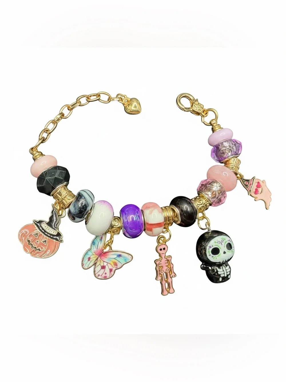 Handmade Halloween Charm Bracelet “Ghoul Friend”Line in Pink Purple
